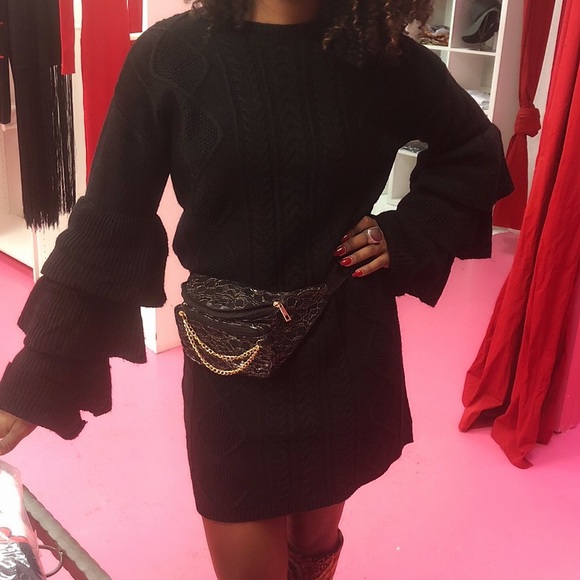 NWT Luxe Cable Knit Black Sweater Dress - Picture 4 of 4